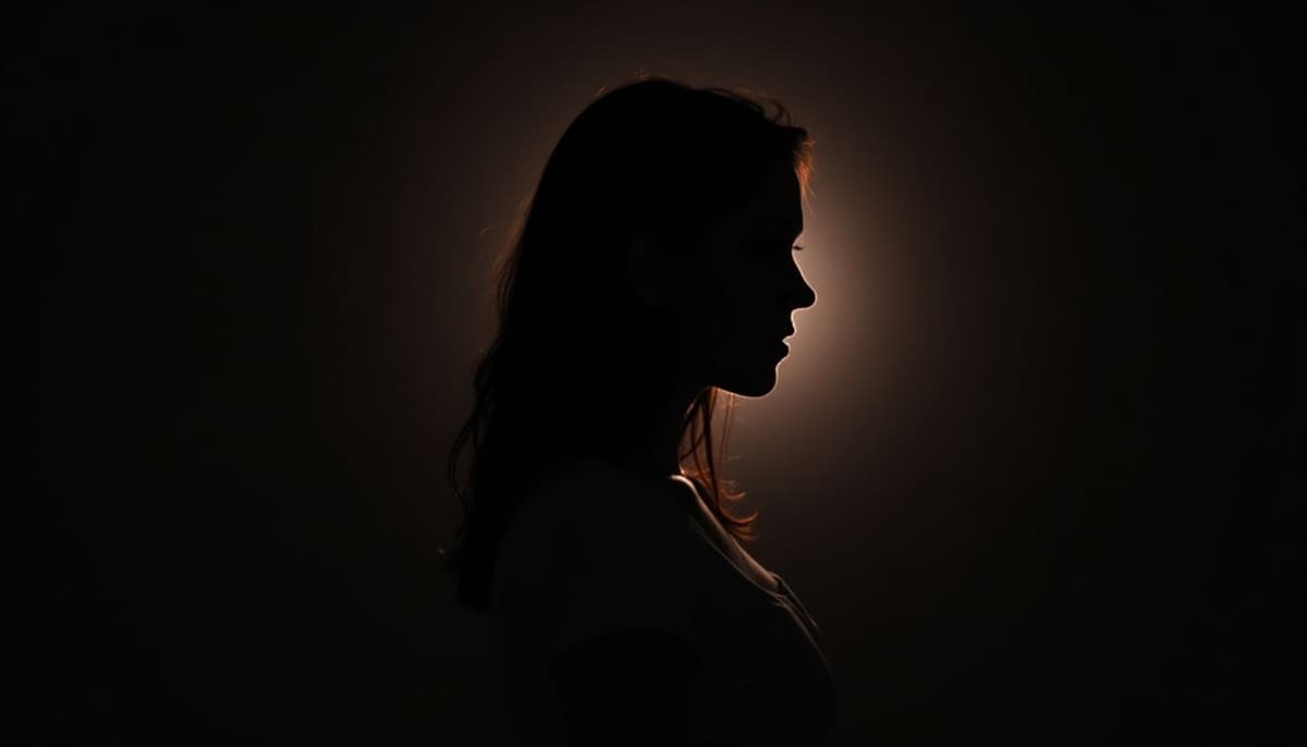 A portrait of a woman with dramatic backlighting, silhouette, mysterious atmosphere, dark background.