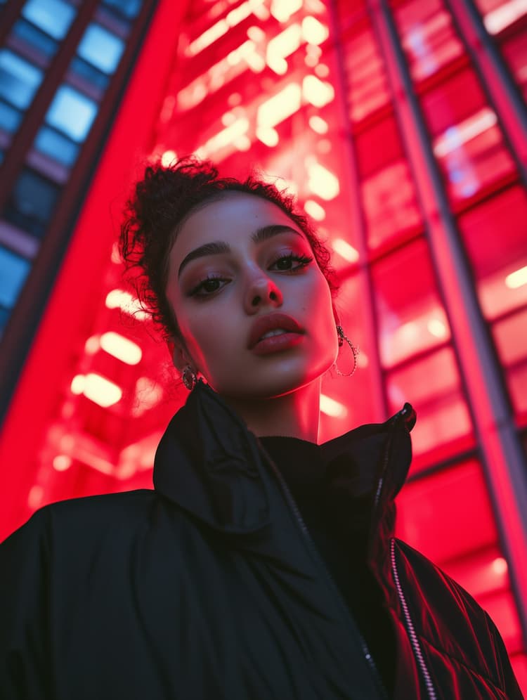 Creative portrait with artistic urban city lighting