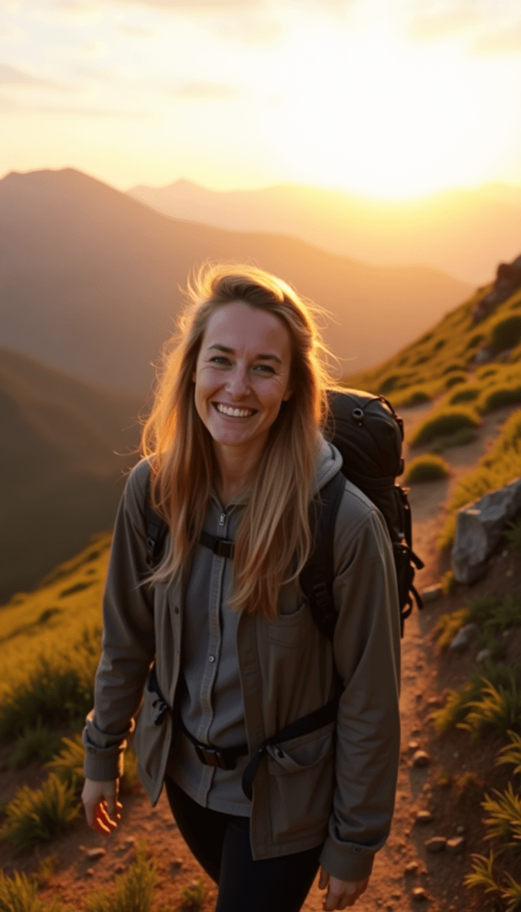 A beautiful girl on a sunny morning hike